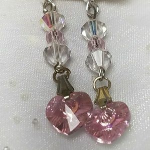 Pink SWARVOSKI heart earings (handmade)